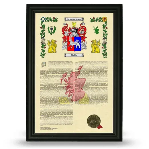 Mable Armorial History Framed - Black