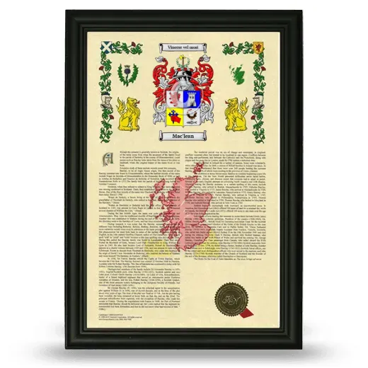 Mac'lean Armorial History Framed - Black