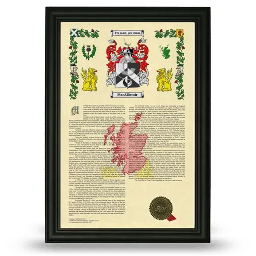 MacAllistair Armorial History Framed - Black