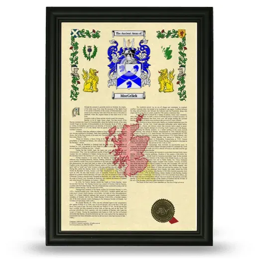 MacCelick Armorial History Framed - Black
