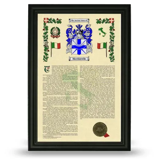 Macchiavello Armorial History Framed - Black