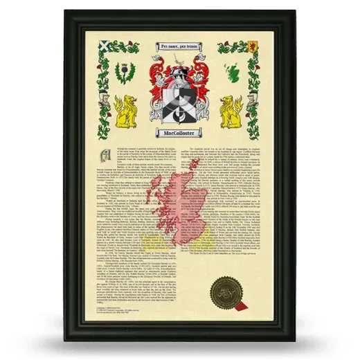 MacColloster Armorial History Framed - Black