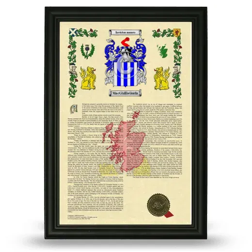MacGhillielàidir Armorial History Framed - Black