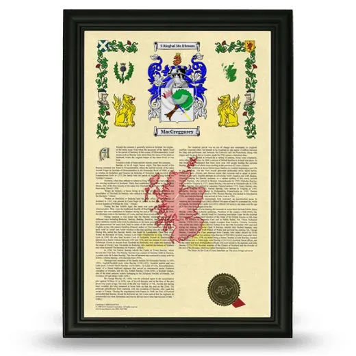 MacGreggorey Armorial History Framed - Black
