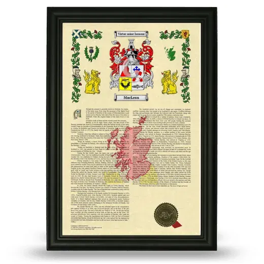 MacLean Armorial History Framed - Black