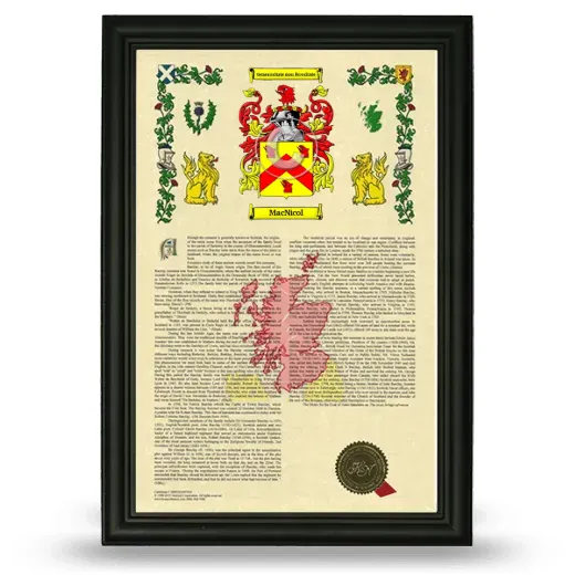 MacNicol Armorial History Framed - Black
