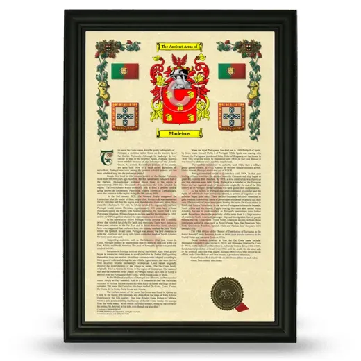 Madeiros Armorial History Framed - Black
