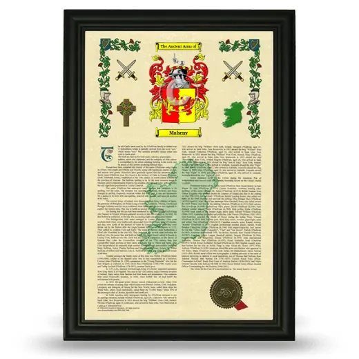 Maheny Armorial History Framed - Black