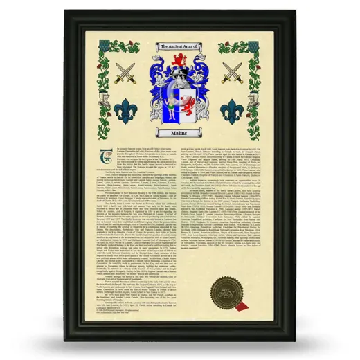 Malins Armorial History Framed - Black