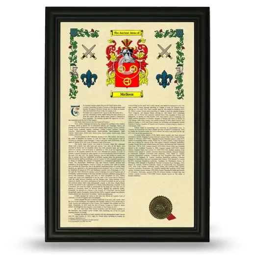 Malloux Armorial History Framed - Black
