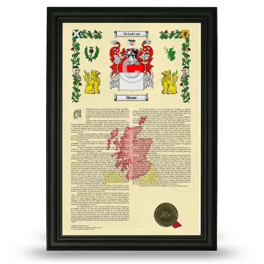 Mame Armorial History Framed - Black