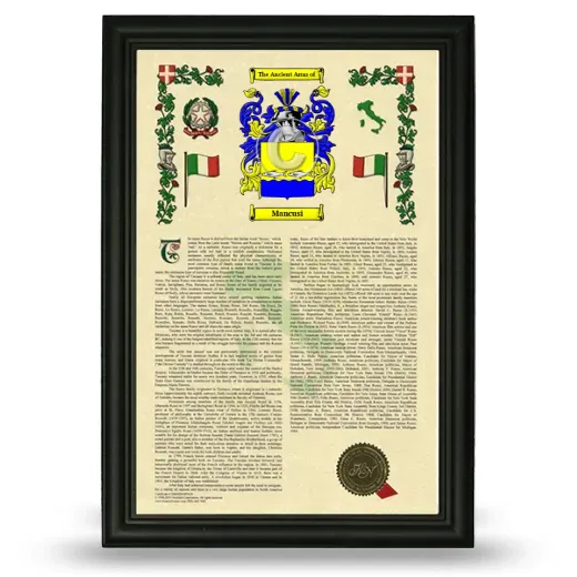 Mancusi Armorial History Framed - Black