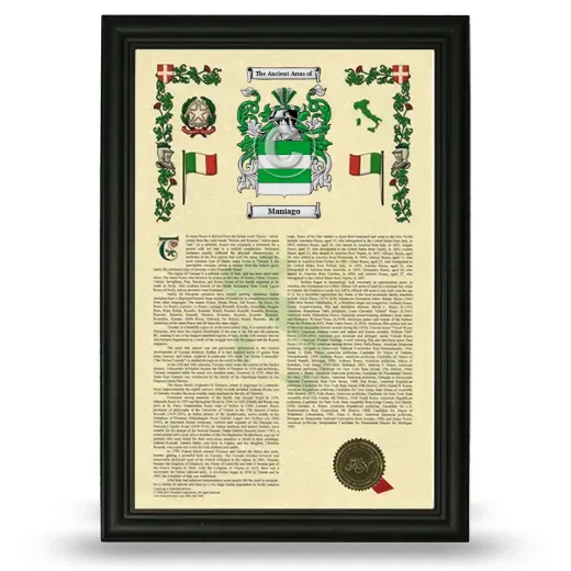 Maniago Armorial History Framed - Black