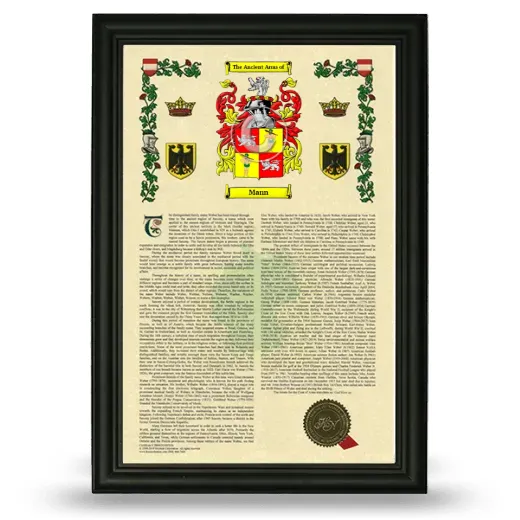 Mann Armorial History Framed - Black