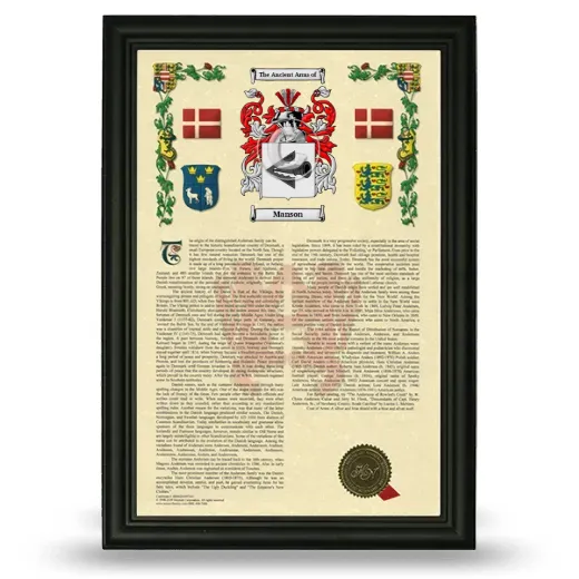 Manson Armorial History Framed - Black