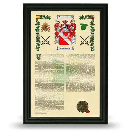 Manzanares Armorial History Framed - Black