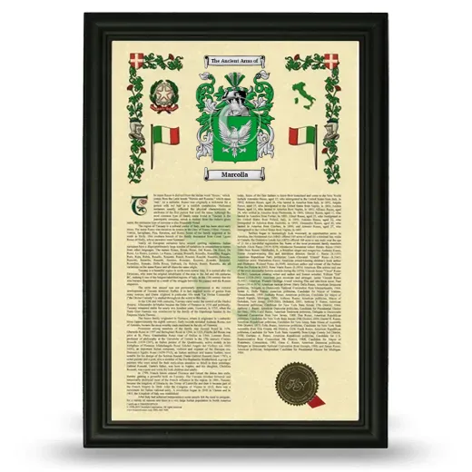 Marcolla Armorial History Framed - Black