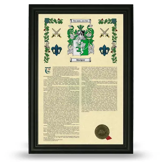 Marigny Armorial History Framed - Black