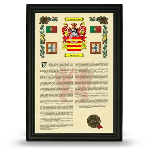 Mascaren Armorial History Framed - Black