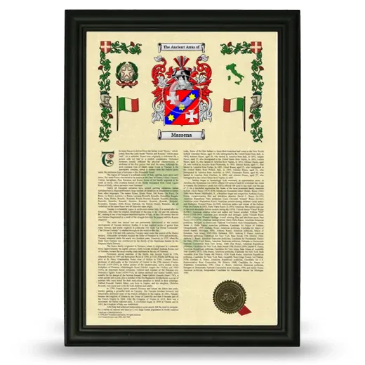 Massena Armorial History Framed - Black