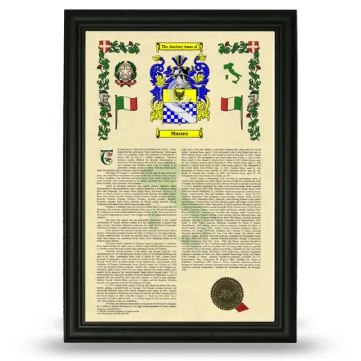 Masseo Armorial History Framed - Black