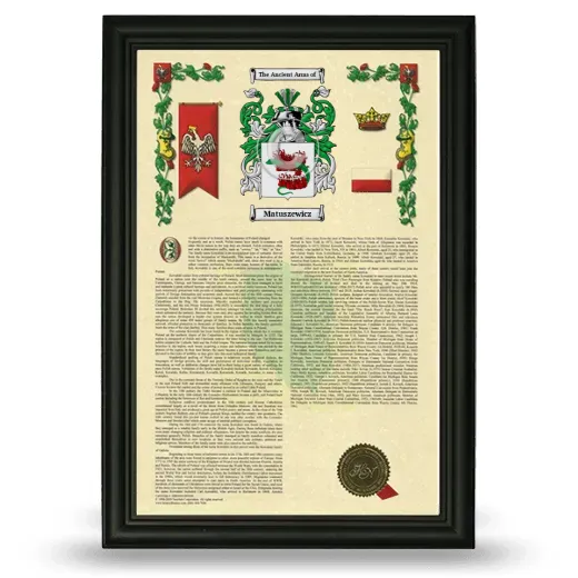 Matuszewicz Armorial History Framed - Black