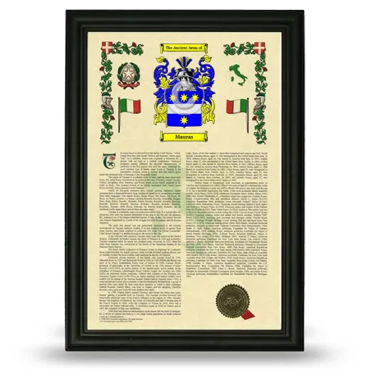 Mauras Armorial History Framed - Black