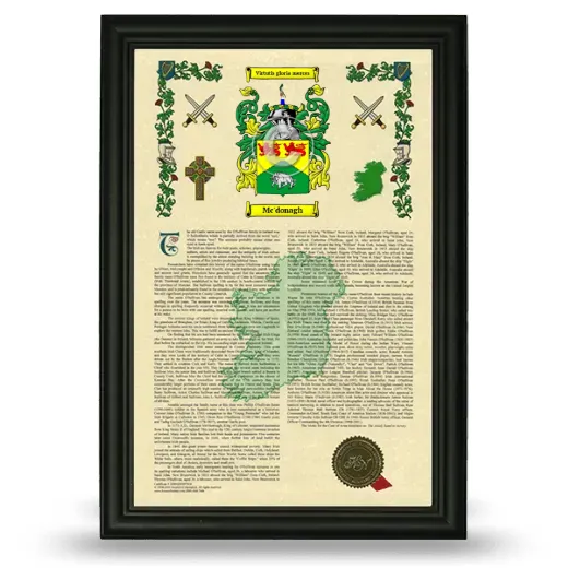 Mc'donagh Armorial History Framed - Black