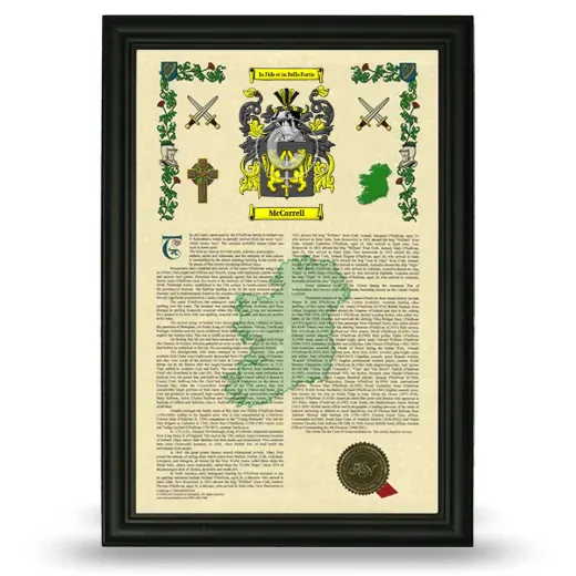McCarrell Armorial History Framed - Black