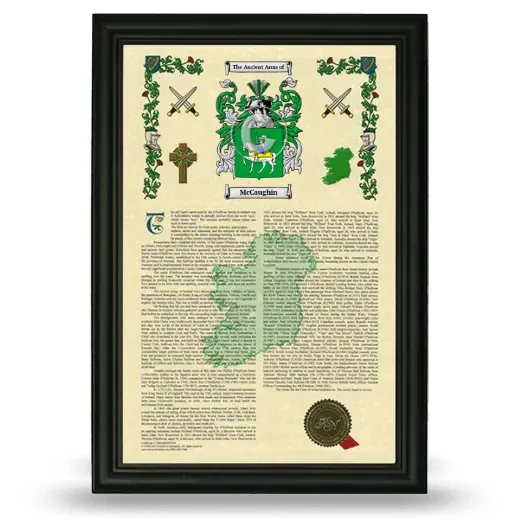 McCaughin Armorial History Framed - Black