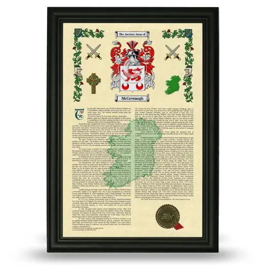McCavanagh Armorial History Framed - Black