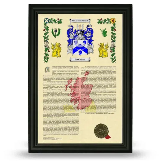 McCelach Armorial History Framed - Black