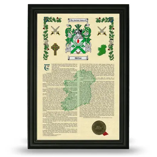 McCue Armorial History Framed - Black