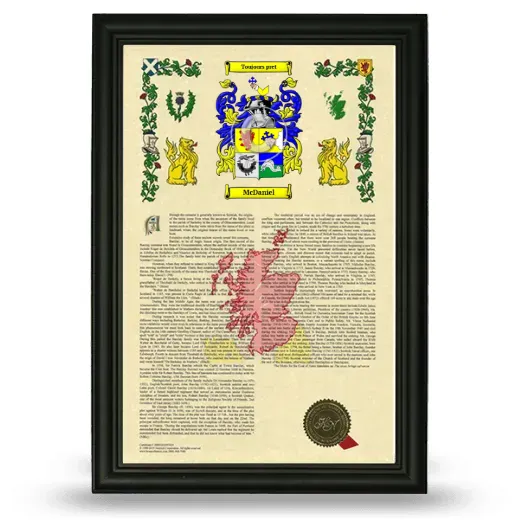 McDaniel Armorial History Framed - Black