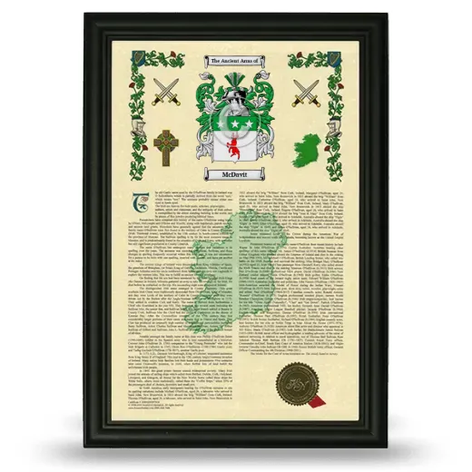 McDavit Armorial History Framed - Black