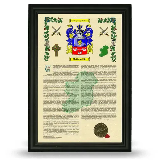 McGlaughlin Armorial History Framed - Black
