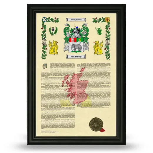 McGrainay Armorial History Framed - Black
