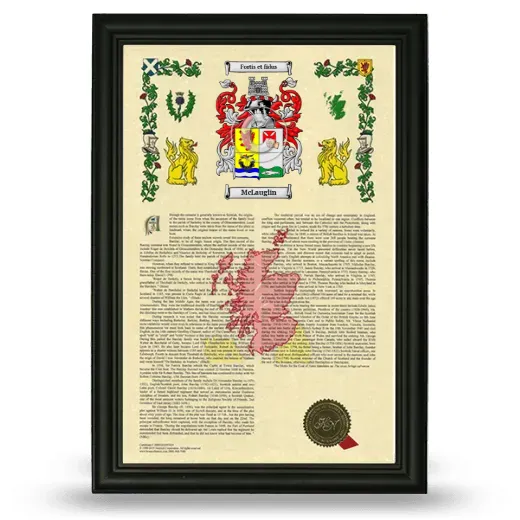 McLauglin Armorial History Framed - Black