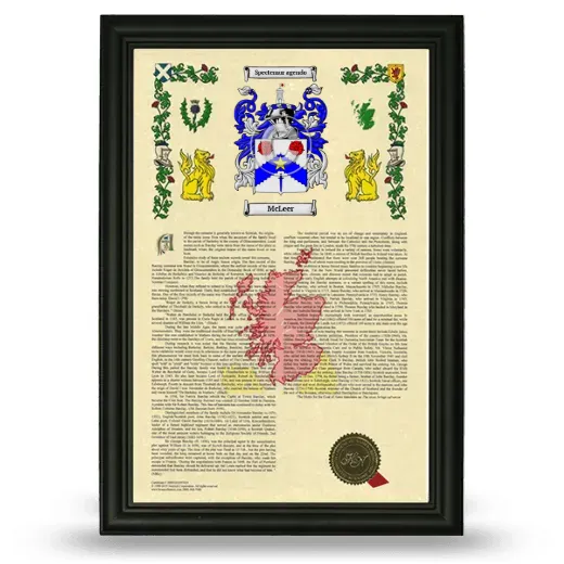McLeer Armorial History Framed - Black