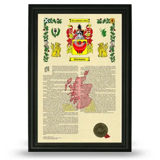 McLennane Armorial History Framed - Black