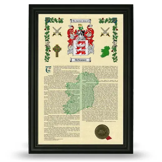 McNearney Armorial History Framed - Black