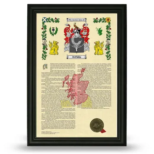 McPhilip Armorial History Framed - Black