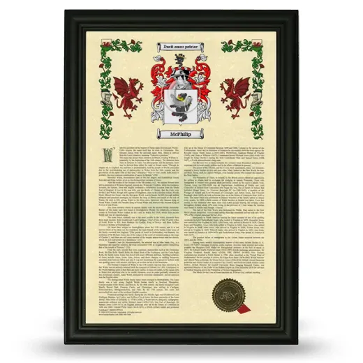 McPhilip Armorial History Framed - Black