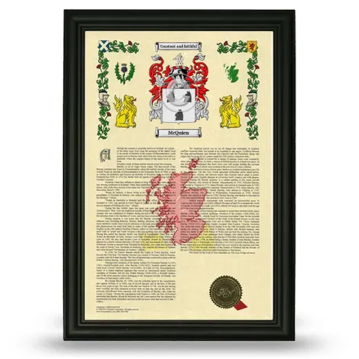 McQuien Armorial History Framed - Black