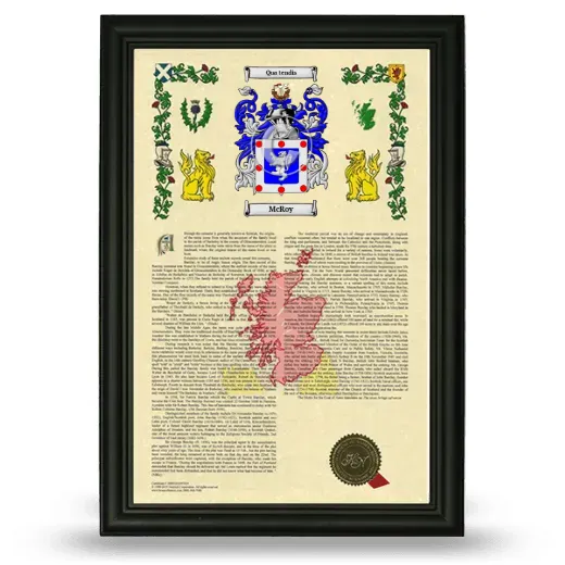 McRoy Armorial History Framed - Black