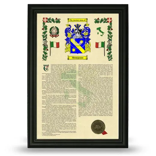 Menegazzo Armorial History Framed - Black