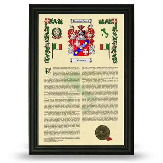 Messena Armorial History Framed - Black