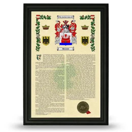 Messere Armorial History Framed - Black