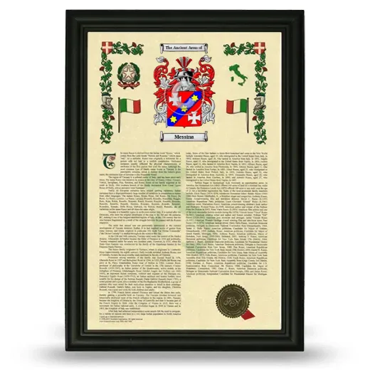 Messina Armorial History Framed - Black