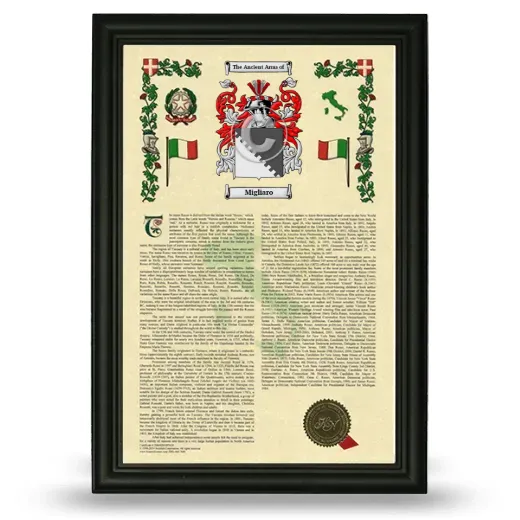 Migliaro Armorial History Framed - Black